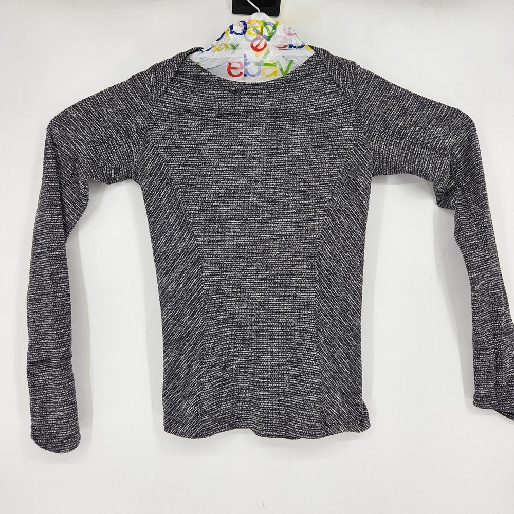 Lululemon Long Sleeve Top Womens 4 Black Space Dye Knit Thumbhole Activewear